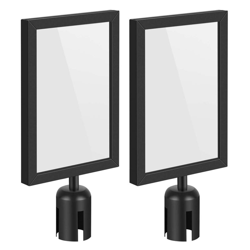 Flexzion Stanchion Sign Holder Indoor Outdoor Sign Holder Topper 2.36" Dia (8.5" x 11" A4 Frame) Portrait Double Sided Plexiglass Sign Post Frame Crowd Control and Queuing Sign Bracket - Image 1